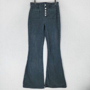 American Eagle Pants Womens 0 Gray Corduroy Super Hi Rise Flare Button Fly
